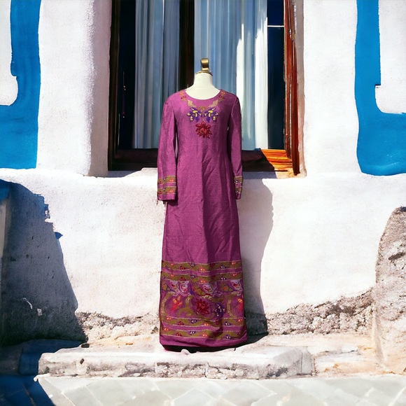 Vintage Levantis Nikis 3- Athens 1960s Embroidered Maxi Dress Rare - Picture 2 of 15